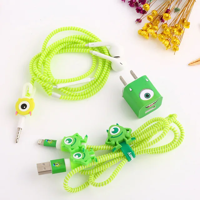 Милый мультяшный комплект защиты для кабеля и наушников с usb кабелем стикерами