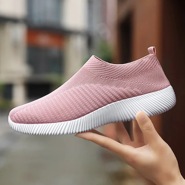pink Г., женская обувь на плоской подошве Летняя женская повседневная обувь женские кроссовки с вязаным носком женские лоферы, женская обувь мокасины, большой размер 43 - Цвет: pink
