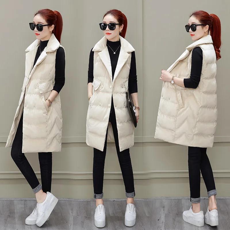 Повседневный однотонный Длинный жилет Женская Офисная куртка без рукавов с