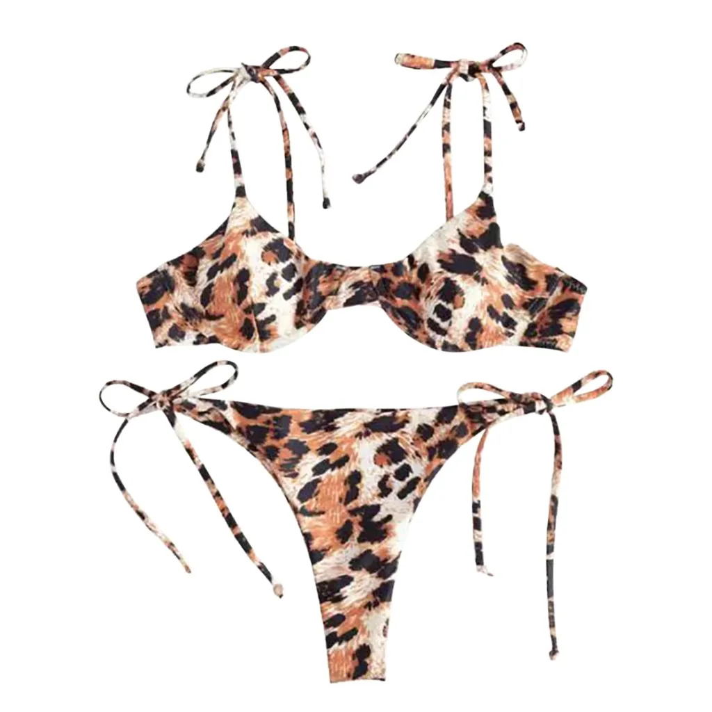 Летние Для женщин с леопардовым принтом белое короткое микро бикини Двойка