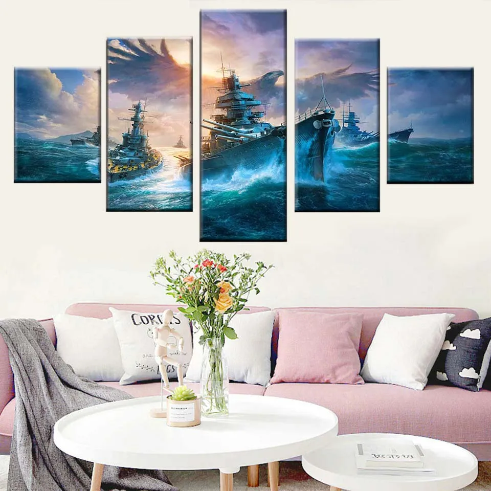 HD печати Nordic плакат 5 шт. Морская Лодка и картина с орлом из плотной ткани в небе