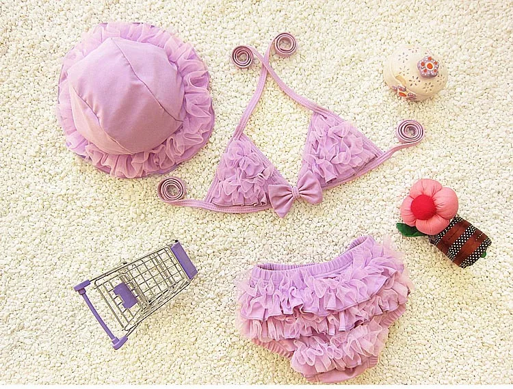 Купальник-бикини для маленьких девочек комплект из трех предметов топ с разрезом