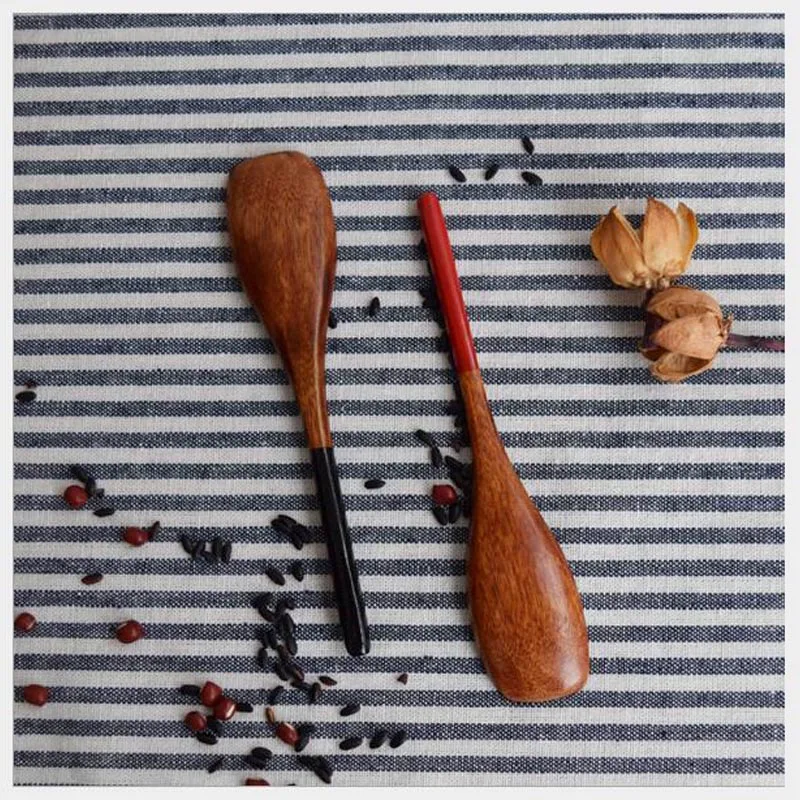 AIRCHR 10PCS Wood Spoon Small Black Red Handle Baby Rice Shovel Children Eco Friendly Asian | Дом и сад