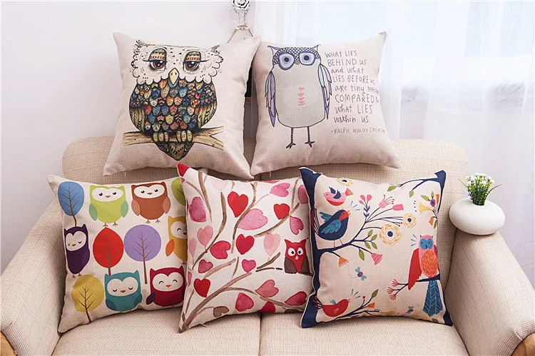 Наволочка в виде совы из хлопка и льна 45x45 см NB014|pillowcase cotton|owl pillowcasecotton pillowcases |