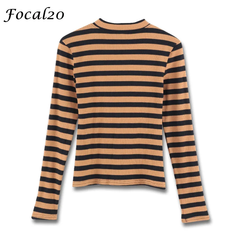 Focal20 Harajuku Весенняя трикотажная Женская Полосатая футболка с длинным рукавом