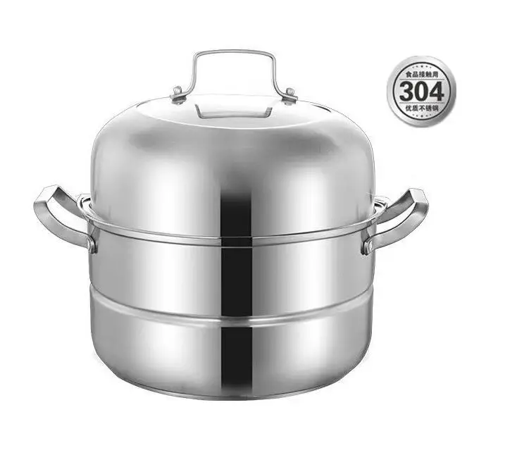 30CM two layer Двойные котлы суповая из нержавеющей стали горшок большая кухонная посуда кухонный инструмент Пароварка Кастрюля со спуском пара кастрюля для быстрого приготовления - Цвет: 30CM two layer