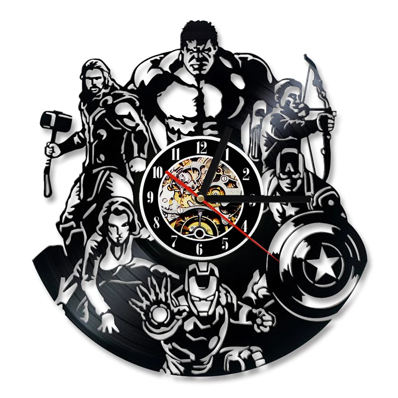 Type 3 Мстители Виниловая пластинка настенные часы современный дизайн Marvel Comics 3D настенные часы Железный человек и Капитан Америка и Тор настенные часы домашний декор - Цвет: Type 3