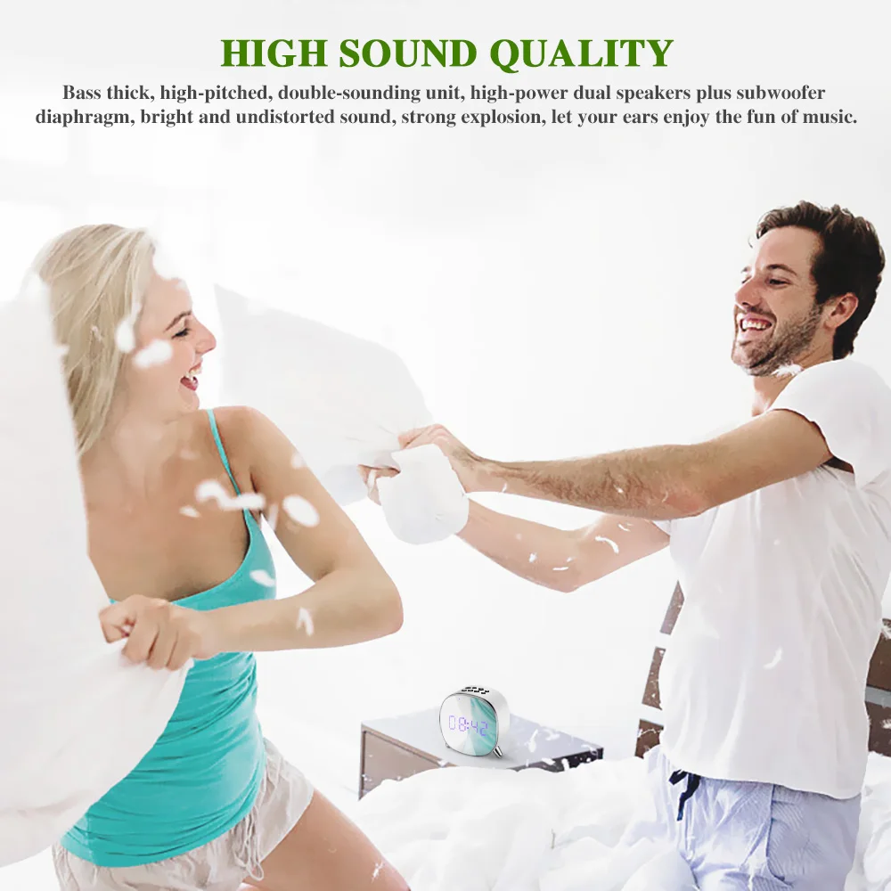 Портативный беспроводной Bluetooth динамик радио светодиодный Будильник дисплей