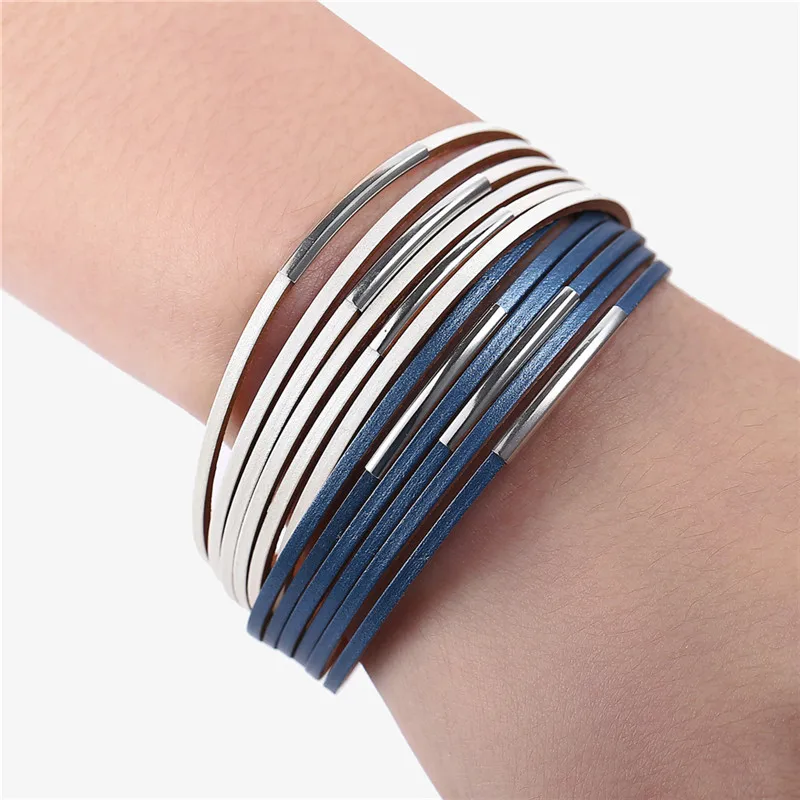 Модный Многослойный кожаный браслет для мужчин и женщин Магнитный Браслет