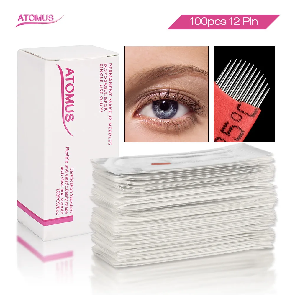 100 шт 12U формы перманентные иглы для макияжа Tebore Micro Blading Agujas Para Microblading Laminas микроблейдинг tebori Sobrancelhas