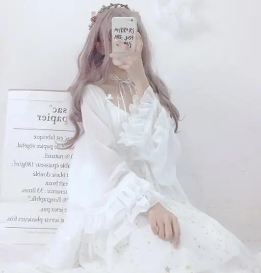 Летняя женская рубашка в японском стиле Mori Girl с милыми оборками и длинным рукавом, однотонная, повседневная, свободная, шифоновая, кимоно, кардиган, блузки - Цвет: Белый