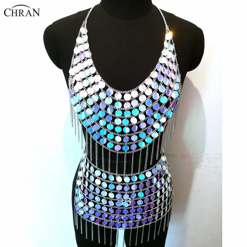 Chran сексуальная блестящая юбка лето 2018 укороченный топ русалки ожерелья с