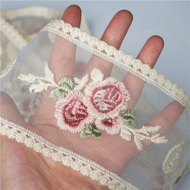 2 ярда 9 см бежевая вышитая кружевная отделка Винтажные розы ажурные резные