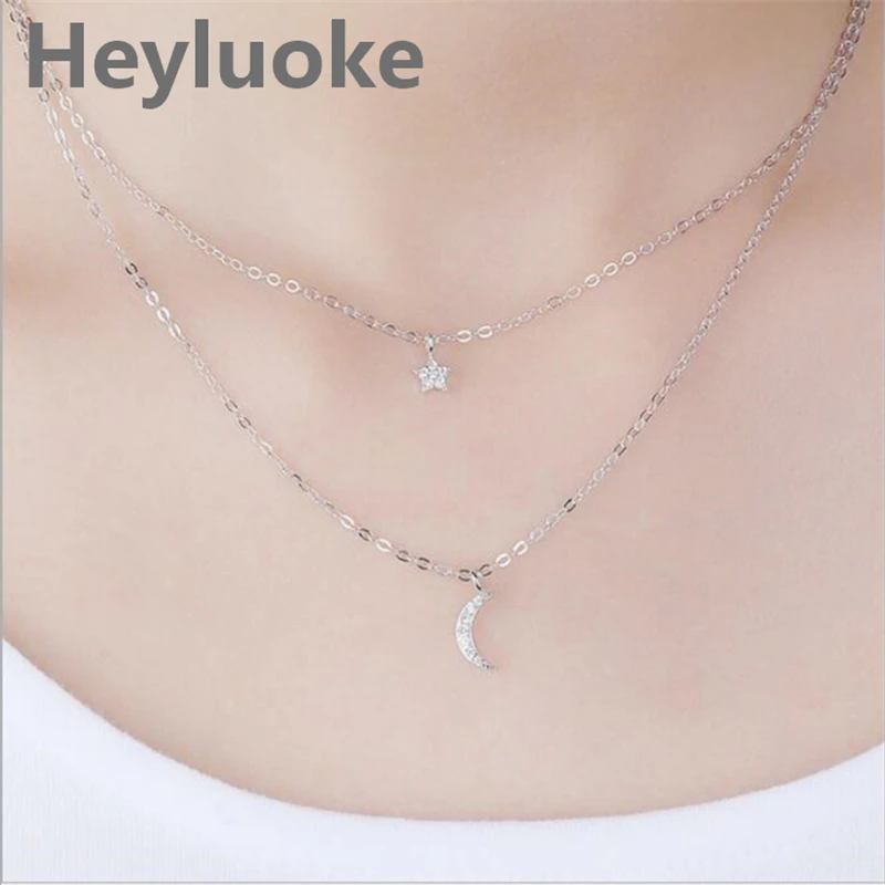Женское Двухслойное ожерелье с подвеской в виде звезды и Луны|Ожерелья