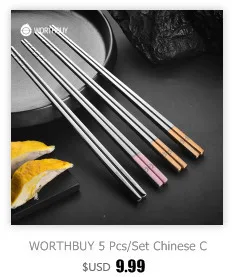 Worthby 4 пар/компл. китайская палочка для еды многоразовые 304 Нержавеющая сталь набор палочек для еды с пшеничной соломы ручка Еда суши палка