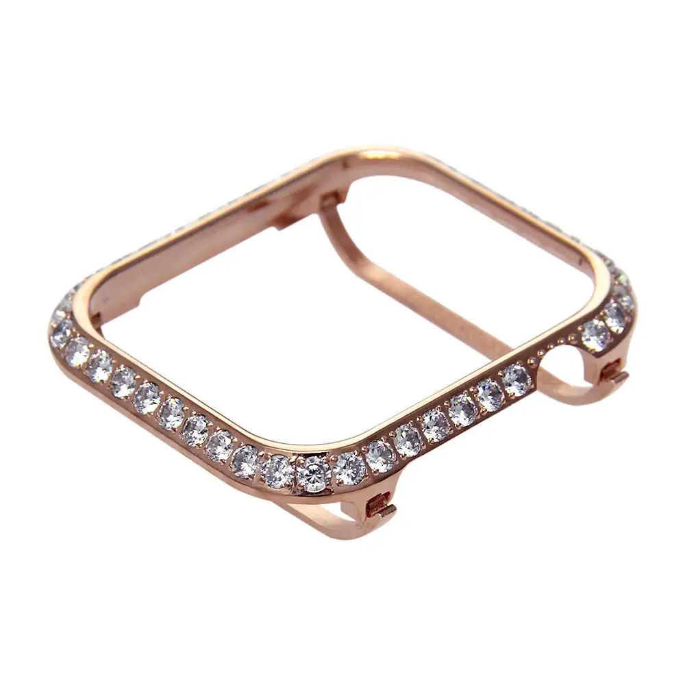 rose-gold Роскошный металлический чехол со стразами для Apple Watch Series 5 4 3 2 ремешок из нержавеющей стали для iWatch браслет 38 42 мм 40 44 мм - Цвет ремешка: rose-gold