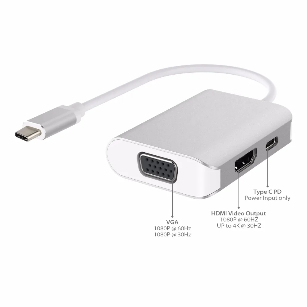 JZYuan USB C type 3 1 концентратор HDMI 4 K 30Hz VGA 1080 P 60Hz сплиттер адаптер с зарядка PD для