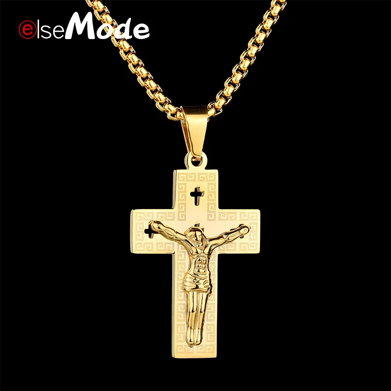 Ожерелье ELSEMODE с полым крестом Иисуса золотое ожерелье из титановой нержавеющей