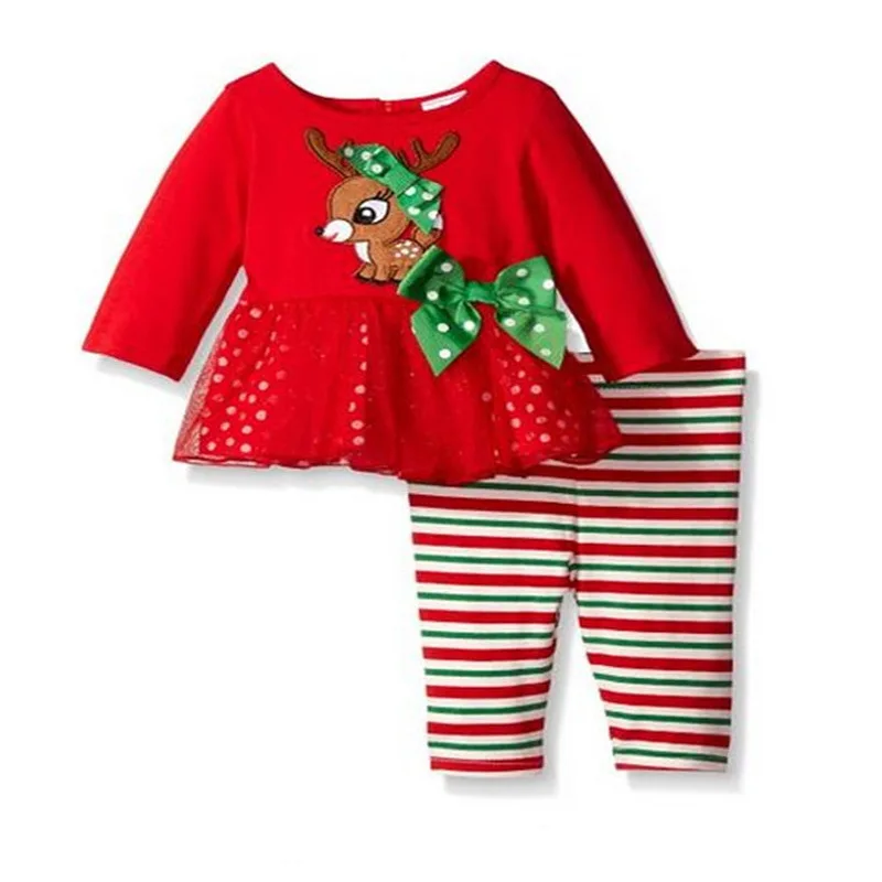 2018 Новые детские одежда с длинным рукавом Лось пальто + полосатые Мотобрюки