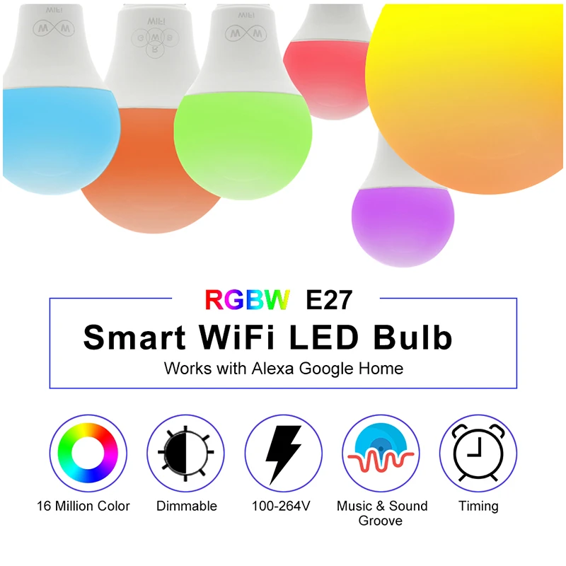 Светодиодный смарт лампочка WiFi E27 AC85 265V 6 5 Вт RGBWhite & Теплый Холодный белый Bombilla для