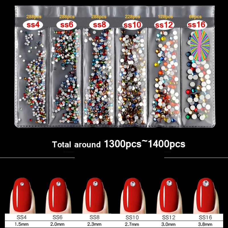 1340 шт. стразы для украшения ногтей разные размеры|nail rhinestones|nail gemsnail glass rhinestone |