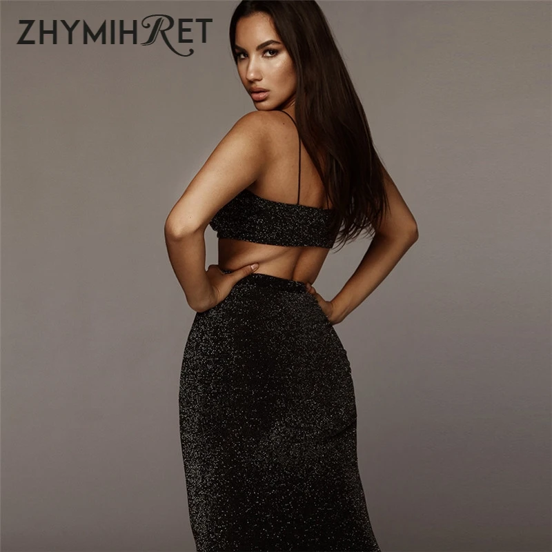 ZHYMIHRET сексуальное платье с люрексом для вечеринки комплект из двух предметов