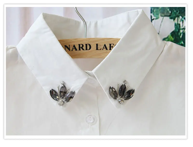 2015 женские накладные Галстуки типа белый воротник повседневные рубашки дикая