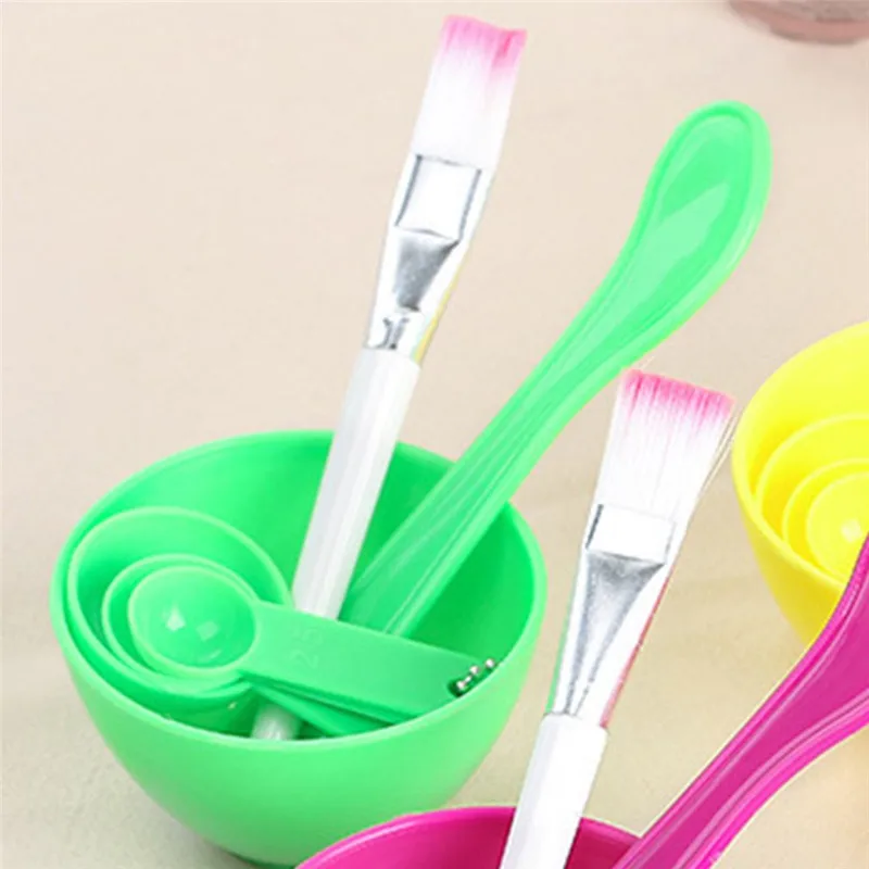 Green 1 комплект маска для лица смешивающая чаша косметические маски для лица миска DIY Косметика кисточка для макияжа и маски Смешанная палочка Измерительный набор ложек 4в1 6 цветов - Цвет: Green