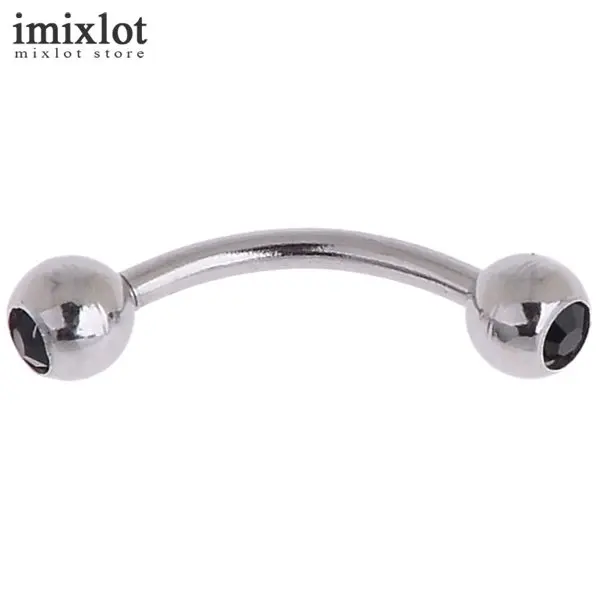 Imixlot изогнутый пирсинг для бровей, штанги, шарики-бананы, серебро, двойной кристалл, пирсинг для носа, ювелирные изделия для тела, 18 г, ниппель - Окраска металла: j black