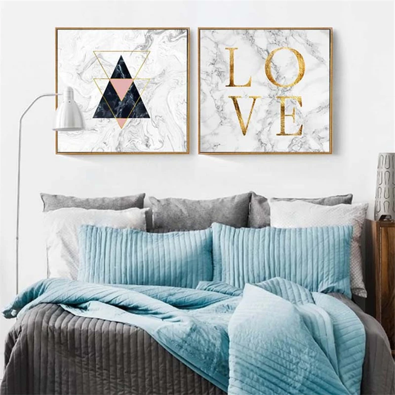 Nordic Gray Marble Pattern Abstract Geometric Love English Alphabet Canvas Painting Poster Living Room Wall Pictures Decoration | Дом и сад