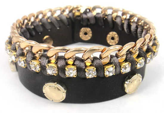 Женский кожаный браслет с кристаллами бесплатная доставка | Украшения и