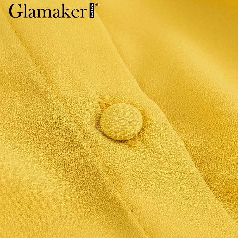 Glamaker шифоновая Сексуальная Элегантная блузка Футболка женская летняя блузка с оборками и v-образным вырезом женская блуза с длинным рукавом-фонариком повседневные женские блузки
