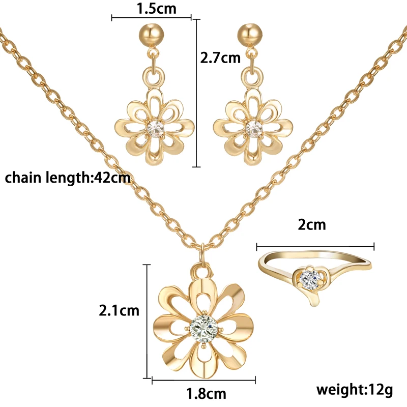 Элегантный женский ювелирный набор золотой цветок кулон ожерелье серьги кольца