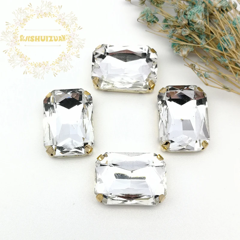 Белые Прямоугольные Стеклянные стразы с кристаллами Пришивные четырьмя