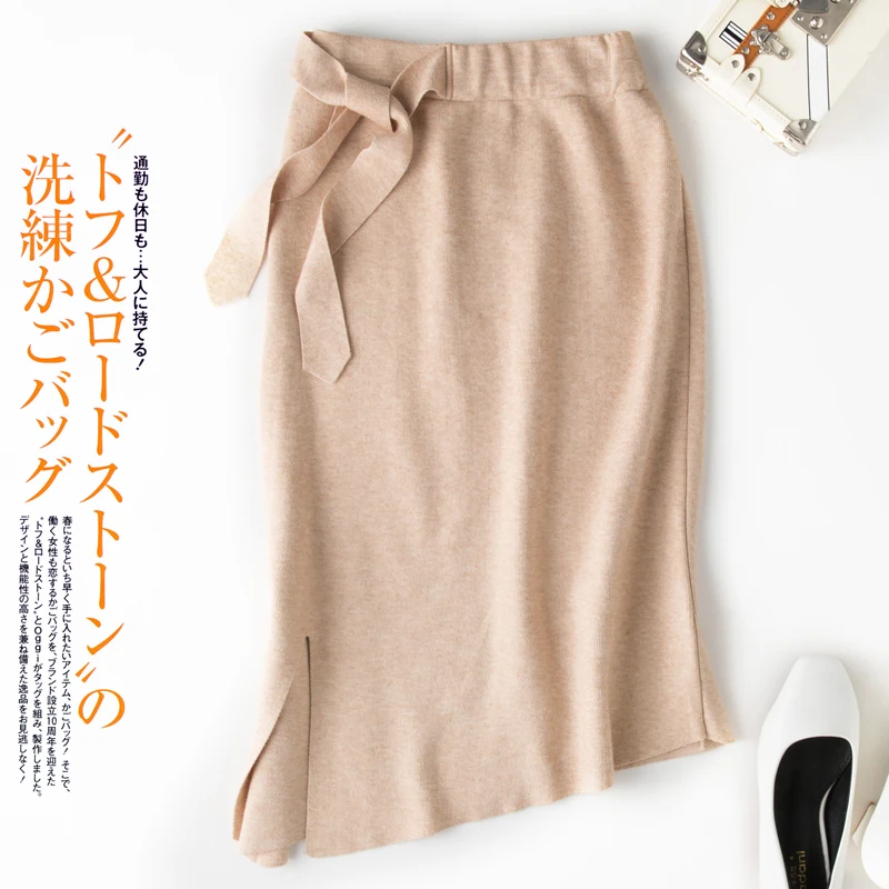 Женская трикотажная юбка карандаш с бантом и высокой талией|Женские юбки| |