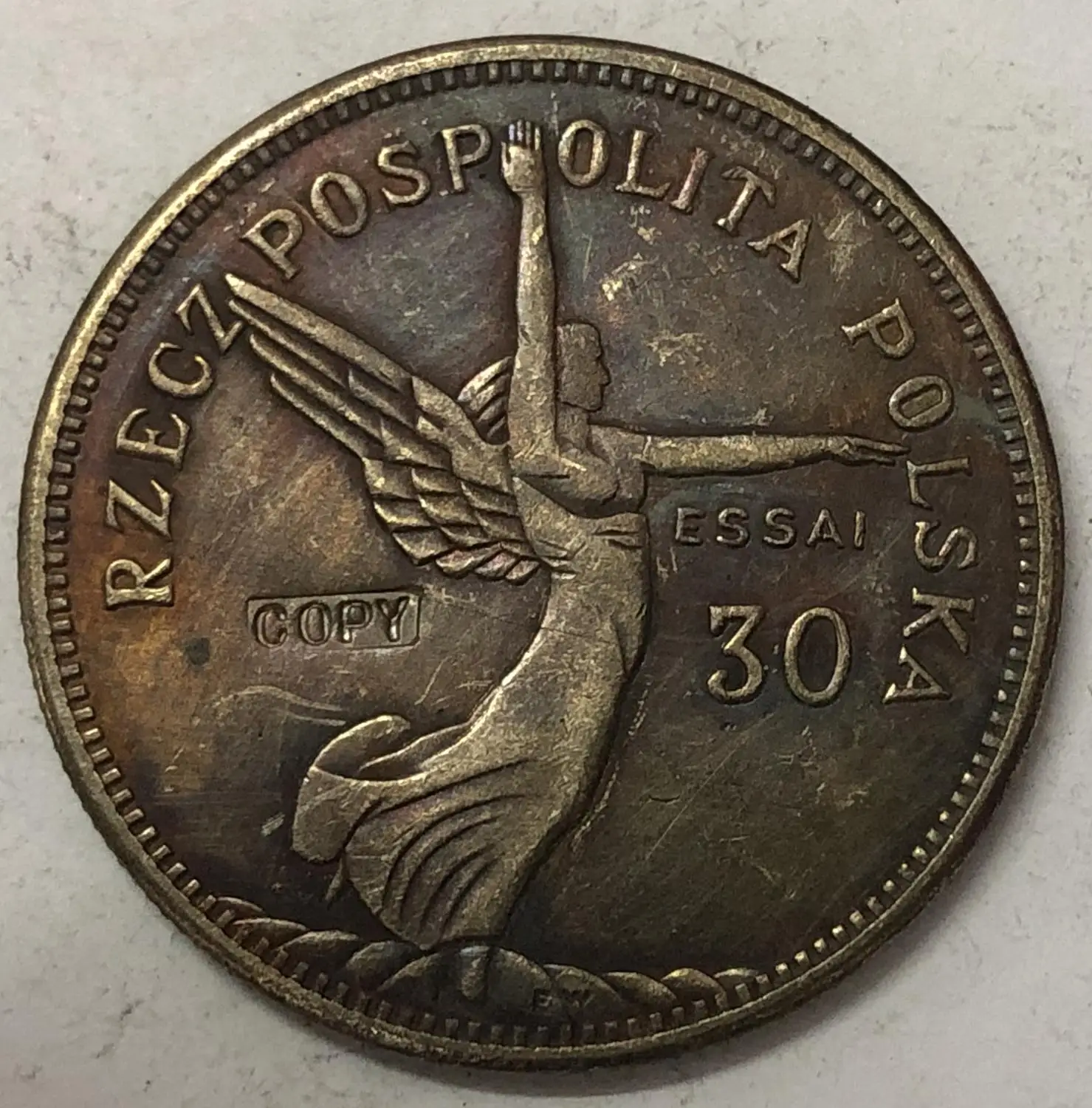 1928 Польша 5 Zlotych Nike пробный удар Essai 30|Безвалютные монеты| |