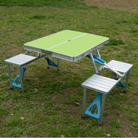 Портативный алюминиевый сплав Открытый столы Кемпинг пляж складной столы и стулья - Цвет: Зеленый