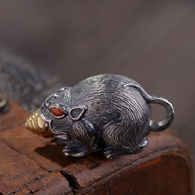 Подвеска мышь из серебра 925 пробы с красными камнями|Подвески| |