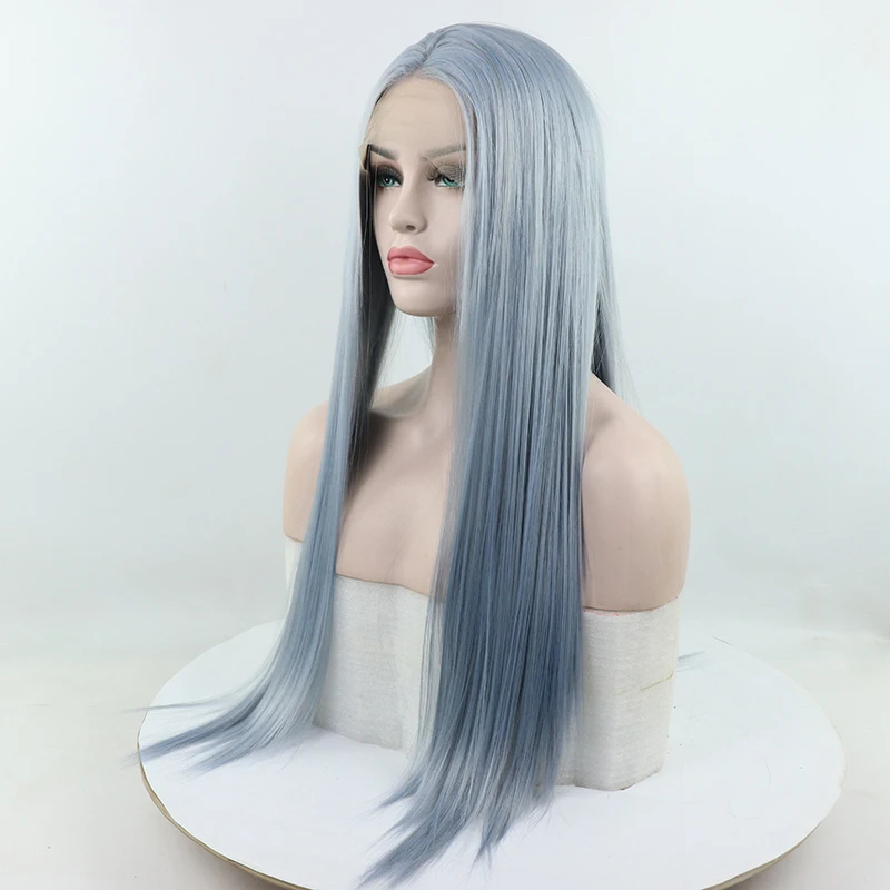Fantasy beauty светло-голубые длинные прямые синтетические парики на шнурках спереди термостойкие волокна замена волос парик для женщин