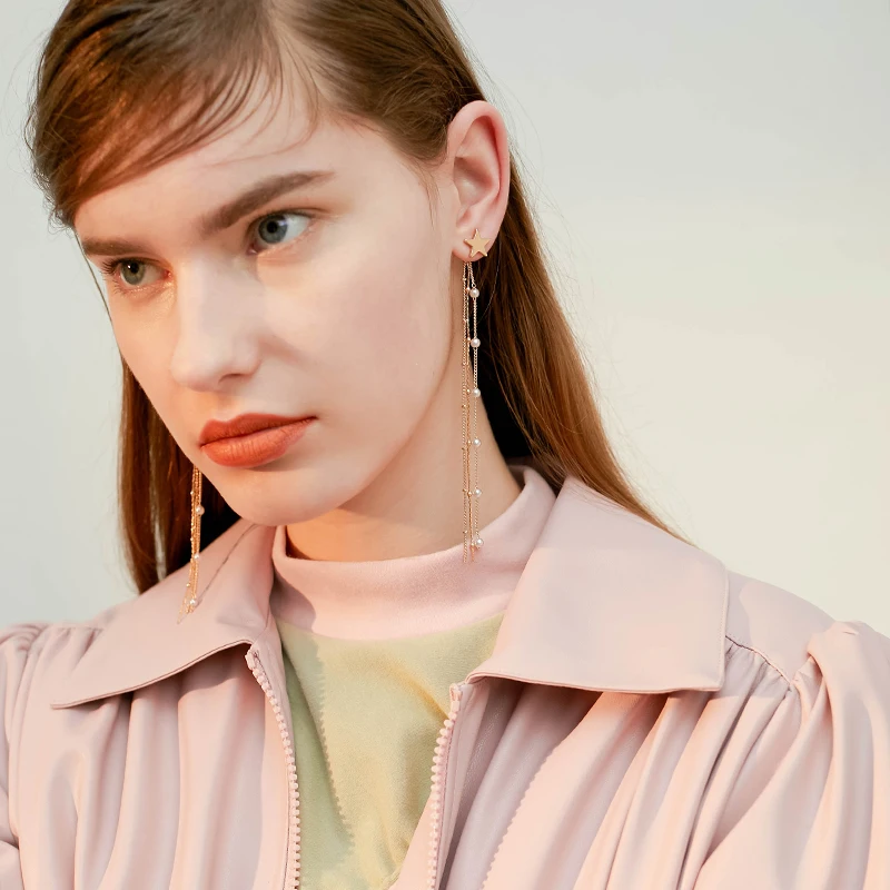 Простое три звезды серьги длинной кисточкой модные шапки с пятиконечной звездой