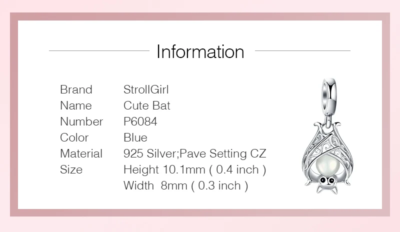 StrollGirl Серебро 925 bat растет талисманы кулон бусины европейский браслет diy модные украшения решений для женщин подарок