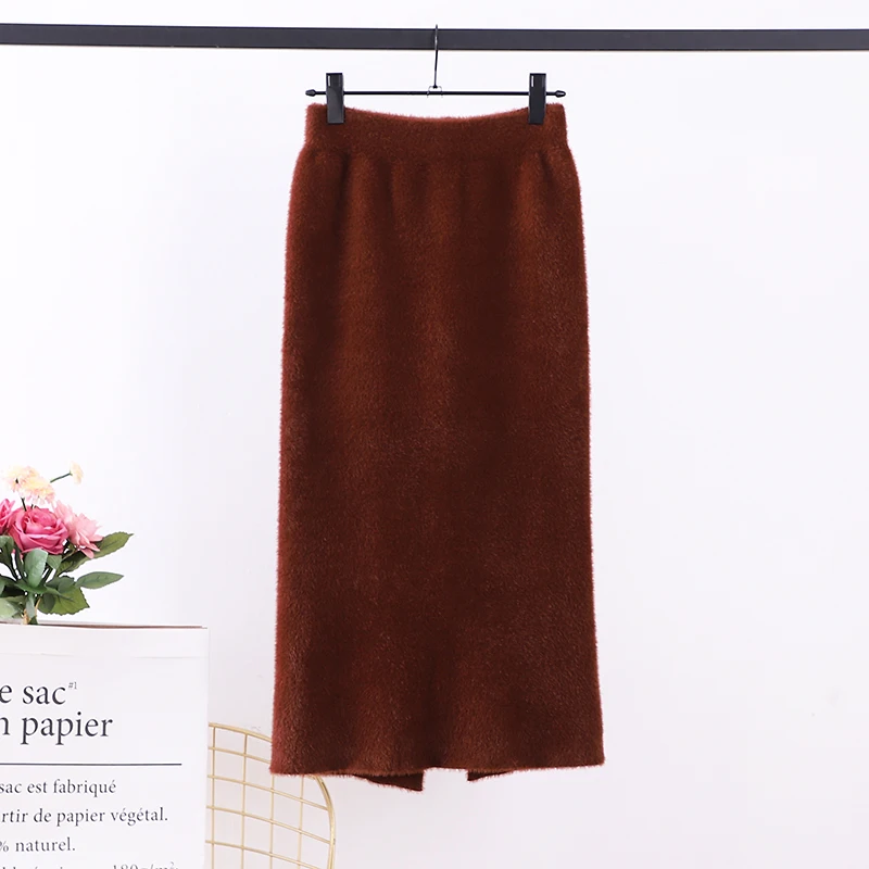 Женская кашемировая юбка BGTEEVER повседневная Однотонная из норкового кашемира с