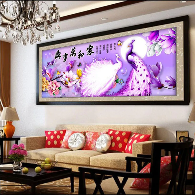 QIANZEHUI Home and Everything Magnolia Peacock Embroidery Round Diamond Full rhinestone painting cross stitch needlework | Дом и сад