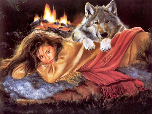 

5D DIY Diamond Painting Wolf and Girl Painted Mosaic Embroidery Cross Stitch Embroidery Crafts Decoration Home Decor Christmas