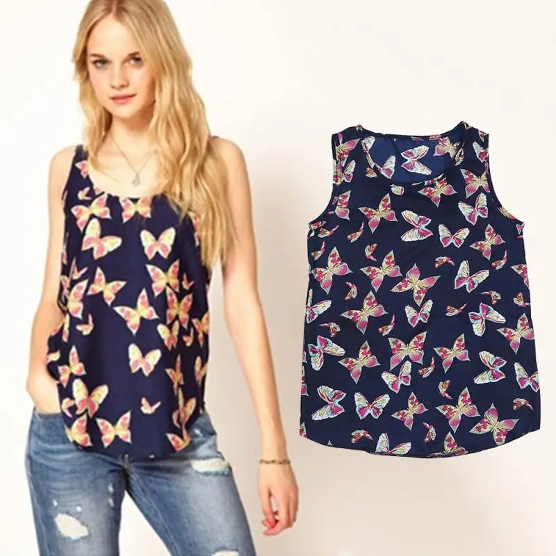 Новое поступление женские майки с принтом бабочки шифоновый жилет топы Camis 2018