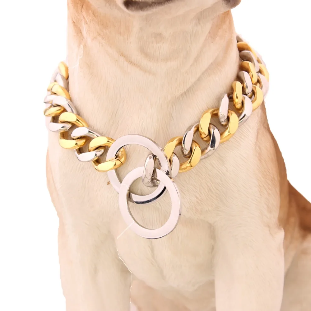 

Pet products dog chain Silver Gold Color stainless steel chain necklace Mix specifications pet dog collar free shipping 12-40"