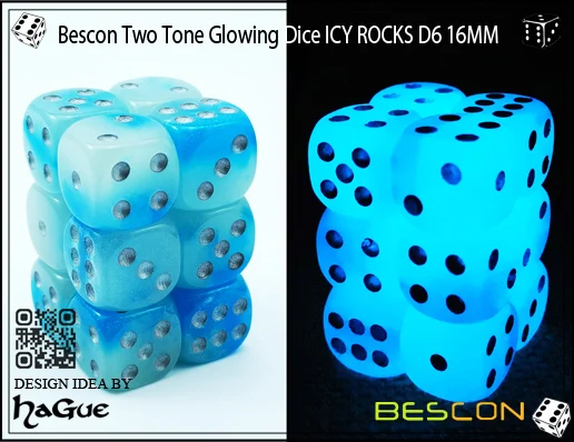 Bescon двухцветные Светящиеся Кости D6 16 мм 12 шт набор ледяных камней, 16 мм шестигранники(12) блок Светящиеся Кости