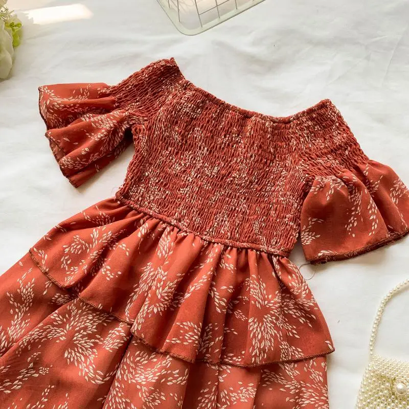 2019 Новое модное женское Платье милое Цветочное платье с открытыми плечами и