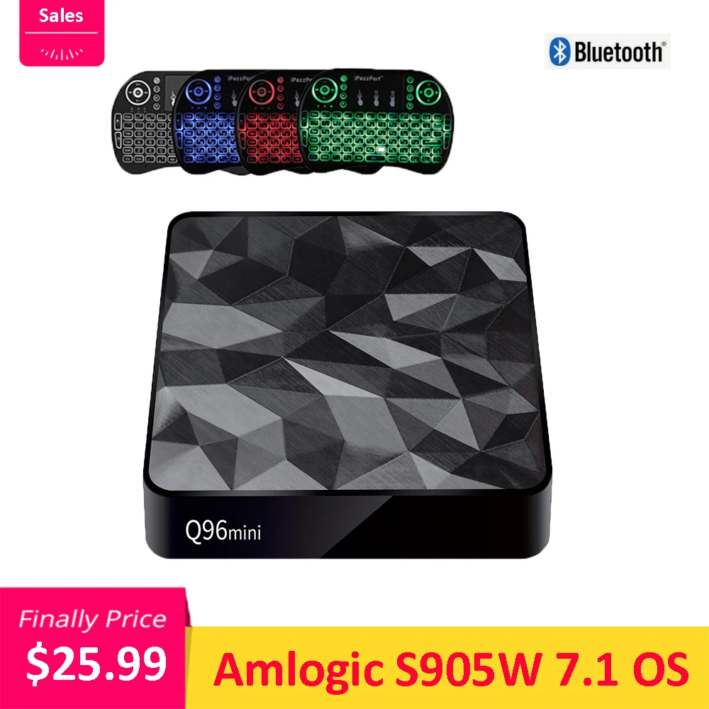 Q96 Мини Смарт ТВ приставка Amlogic S905W 2,4G WiFi BT4.1 H.265 4K Android 7,1 OS ТВ приставка PK X96MINI