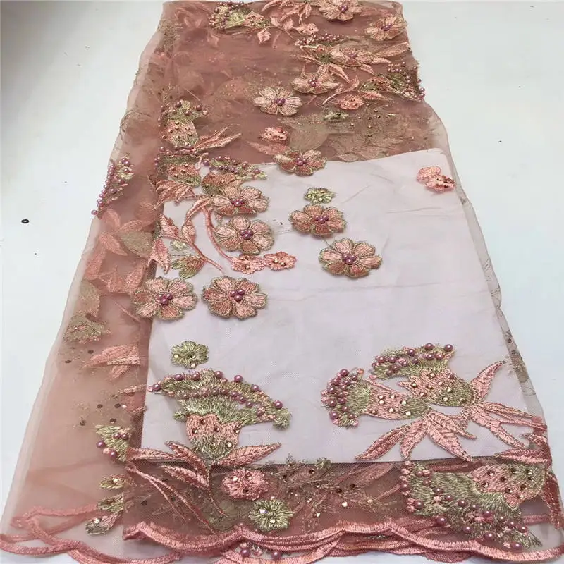 5yard purple pink blue African lace fabric 3D flower pattern embroidery French clothing accessories | Дом и сад